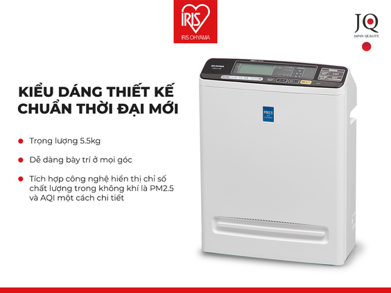 Máy lọc không khí Iris Ohyama KJ220F-ACMS thiết kế ấn tượng